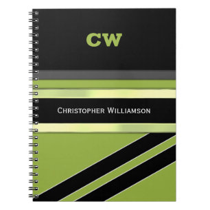 Add name and initials green black office notebook