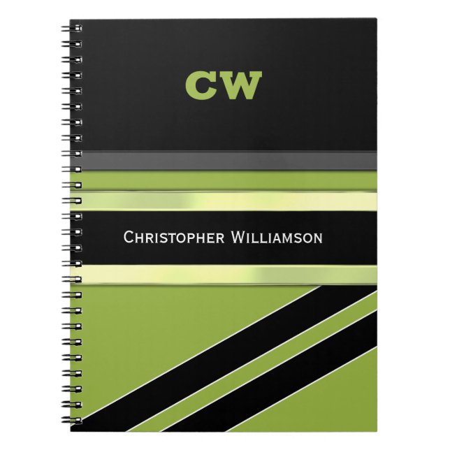Add name and initials green black office notebook (Front)
