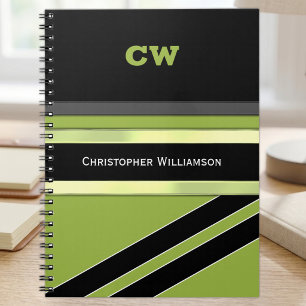 Add name and initials green black office notebook