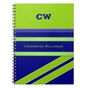 Add name and initials green blue office notebook