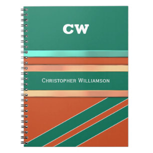 Add name and initials green orange office notebook