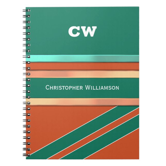 Add name and initials green orange office notebook (Front)