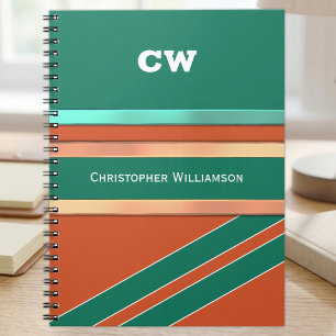 Add name and initials green orange office notebook