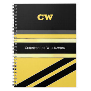Add name and initials yellow black office notebook