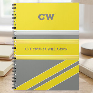 Add name and initials yellow grey office notebook