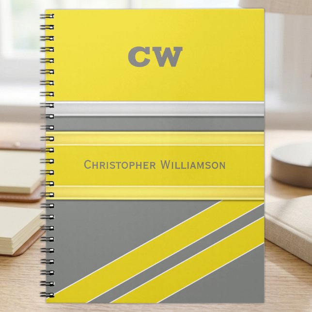 Add name and initials yellow grey office notebook (Creator Uploaded)