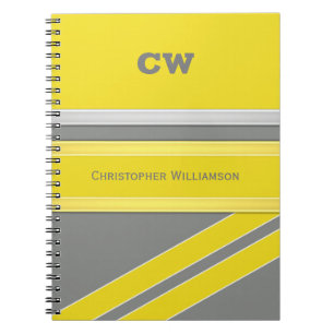 Add name and initials yellow grey office notebook