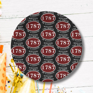 Add Name And Year Birthday Black Paper Plate