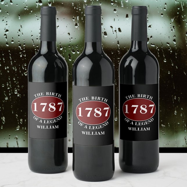 Add Name And Year Birthday Black Wine Label (Creator Uploaded)