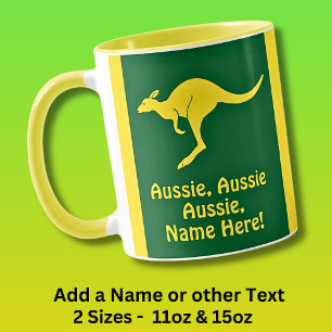 Add Name, Aussie Aussie Aussie Green Gold Kangaroo Mug