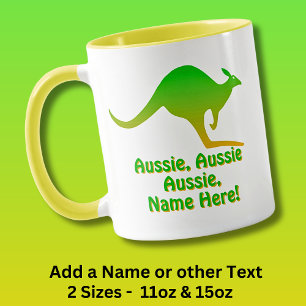 Add Name, Aussie Aussie Aussie Green Gold Kangaroo Mug