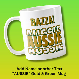 Add Name, AUSSIE AUSSIE, Gold & Green Typography Coffee Mug