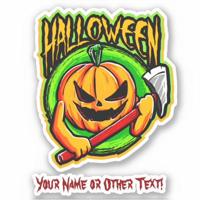 Add Name, Axe Murderer Pumpkin Head Green Brown    (Front)