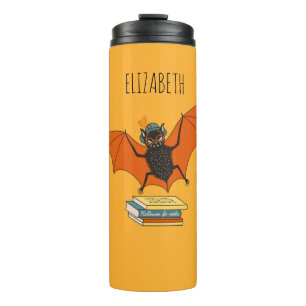 Add Name Bat Librarian with Books - Reading Lover Thermal Tumbler