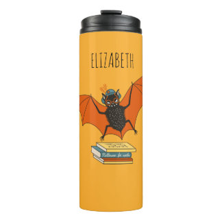 Add Name Bat Librarian with Books - Reading Lover Thermal Tumbler