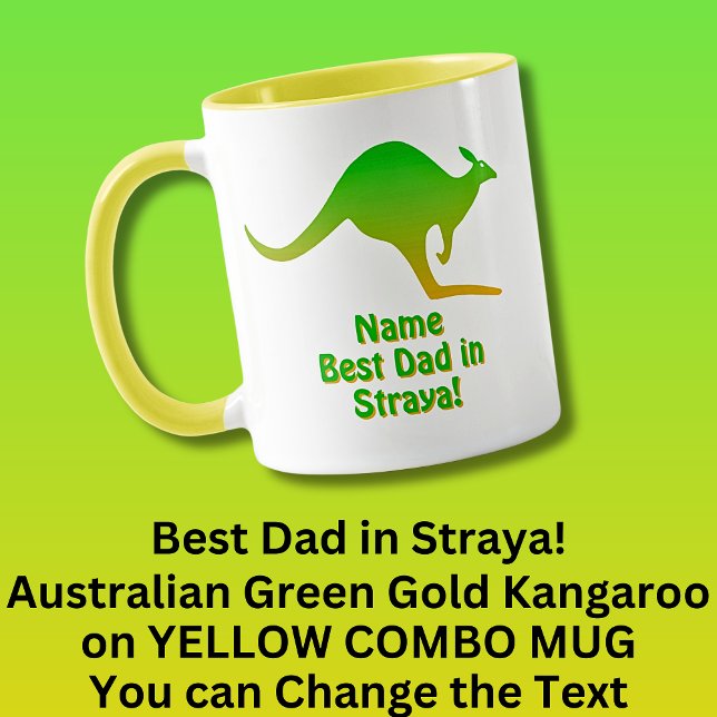 Add Name, Best Dad Australia, Green Gold Kangaroo  Mug (Creator Uploaded)