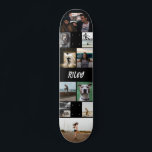 Add Name Black Photo Collage Template Skateboard<br><div class="desc">Customisable skateboard with a photo template to which you can add twelve of your own photos and your name in a distressed grunge font against a black background. Cool photo collage skateboard personalised with your name and 12 photos in different sizes and shapes. Show off your favourite pics as you...</div>