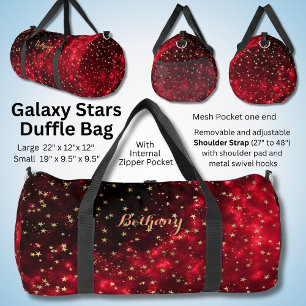 Add Name Black Red with Gold Stars Galaxy  Duffle Bag