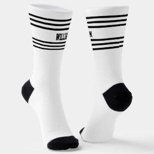 Add Name Black Stripes on White Socks