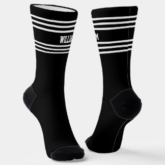 Add Name Black Stripes on White Socks