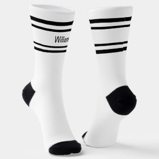Add Name Black Stripes on White Socks