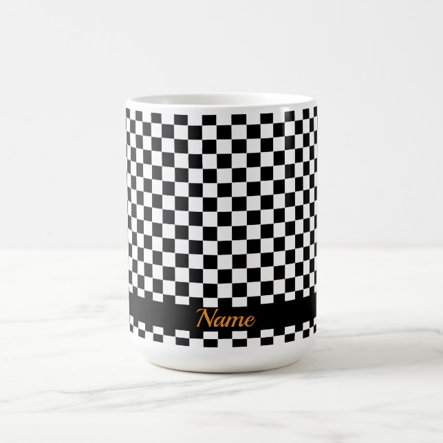 Add Name Black + White Check Tea  Coffee Mug (Center)