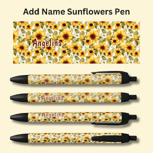 Add Name, Blooming Sunflowers in Summertime Black Ink Pen