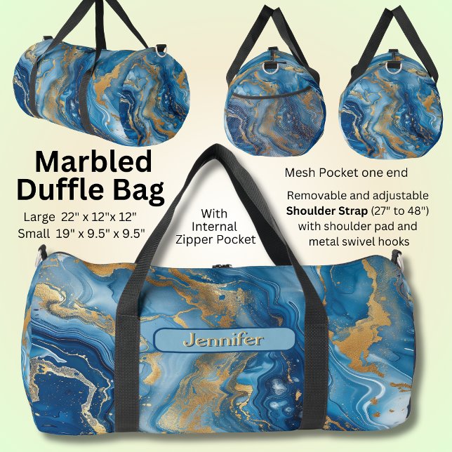Add Name Blue Gold Marbled  Duffle Bag (Creator Uploaded)