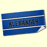 Add Name, Blue & White Nautical Stripes on Blue  Beach Towel<br><div class="desc">Add Name,  Blue & White Nautical Stripes on Blue</div>