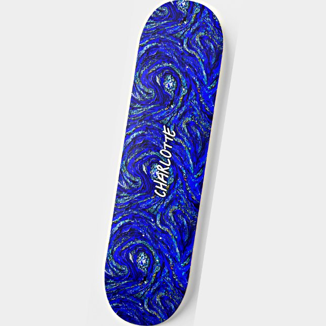 Add Name, Blue & White Swirls Skateboard (Creator Uploaded)