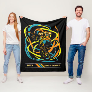 Add Name BMX Bike Rider Turns Swirls Freestyle     Fleece Blanket