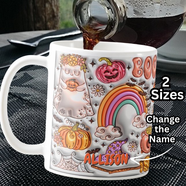 Add Name BOO! Rainbow Pumpkin Ghost Orange Coffee Mug (Creator Uploaded)