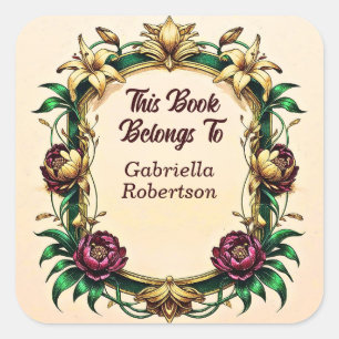 Add Name, Book Belongs To Elegant Art Nouveau Square Sticker