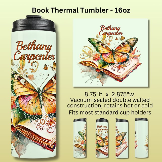 Add Name Butterfly & Book,  Thermal Tumbler (Creator Uploaded)