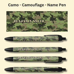 Add Name, Camo Brown Olive Green  Black Ink Pen