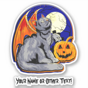 Add Name Cat Wings Pumpkin Moon Halloween 