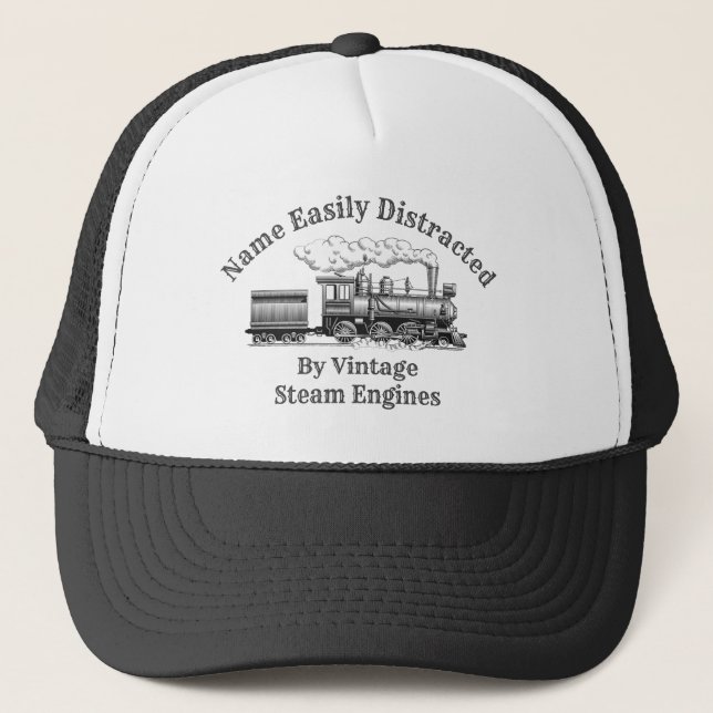 Add Name Change ALL Text Easily Distracted Steam   Trucker Hat (Front)