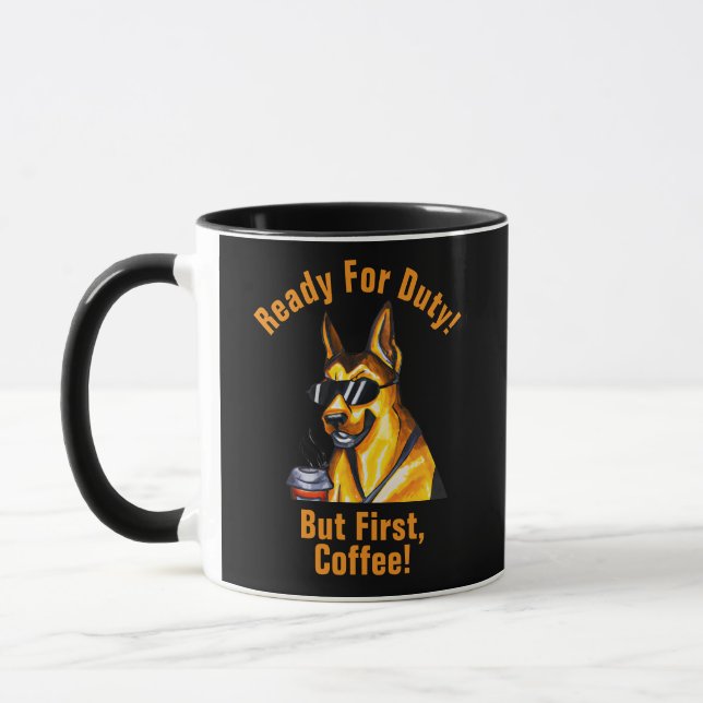 Add Name Change All Text, German Shepherd + Coffee Mug (Left)
