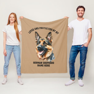 Add Name Change ALL Text, Loved & Protected by GSD Fleece Blanket