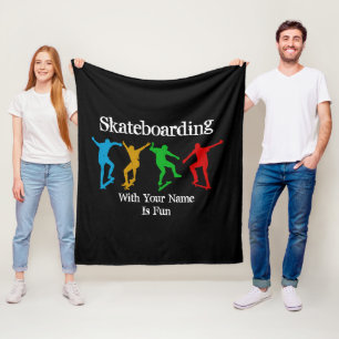 Add Name Change All Text Skateboarding Figures  Fleece Blanket