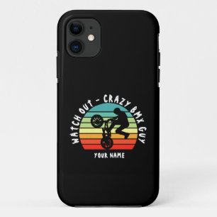 Add Name Change ALL Text Watch Out Crazy BMX Guy iPhone 11 Case