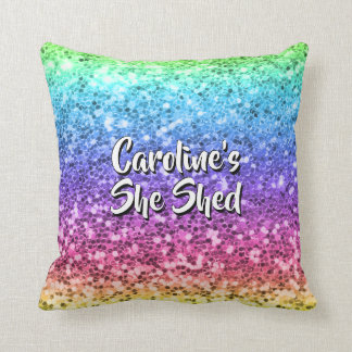 Add Name Change Any Text She Shed Sparkle Rainbow Cushion
