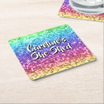 Add Name Change Any Text She Shed Sparkle Rainbow  Square Paper Coaster<br><div class="desc">Add the Name & Text you want to this great She Shed Design - See my store for more great She Shed Gifts.</div>