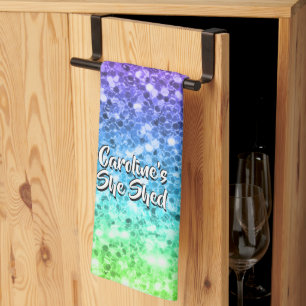 Add Name Change Any Text She Shed Sparkle Rainbow  Tea Towel