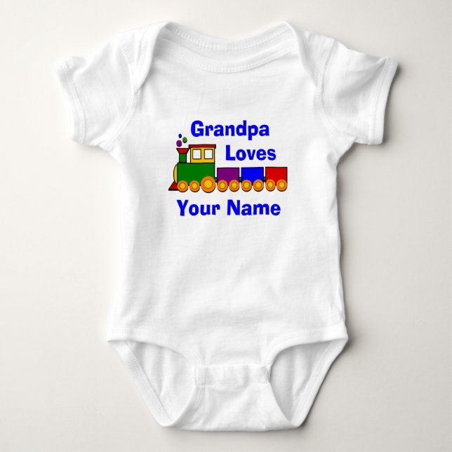 Add Name Change Grandpa Word, Loves Baby Toy Train Baby Bodysuit (Front)