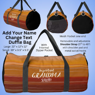 Add Name, Change Text, Dark Red Brown Gold Striped Duffle Bag