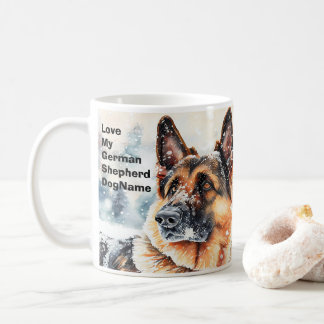 Add Name Change Text, German Shepherd in Snow #2 Coffee Mug