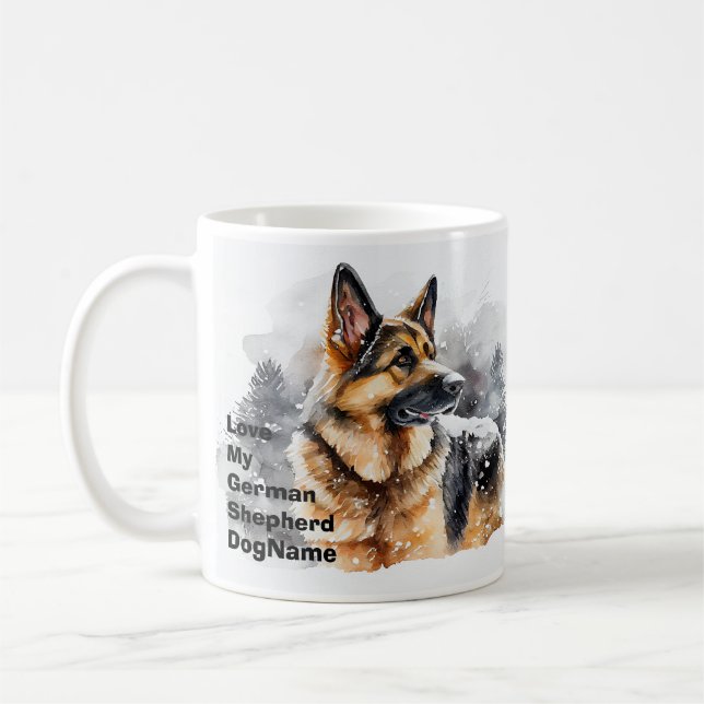 Add Name Change Text, German Shepherd in Snow #5   Coffee Mug (Left)