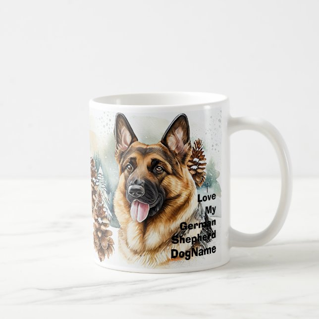 Add Name Change Text, German Shepherd in Snow #6 Coffee Mug (Right)