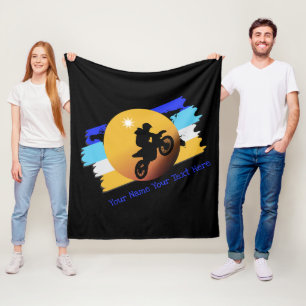 Add Name Change Text Motocross Bike Rider on Sun   Fleece Blanket